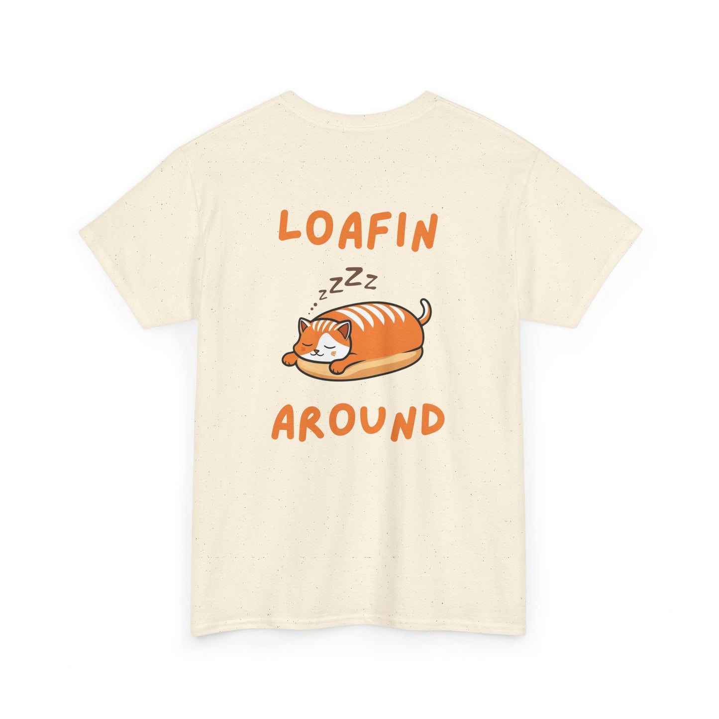 Back view of natural Loafin Around Loaf Core t-shirt with eepy loaf cat graphic