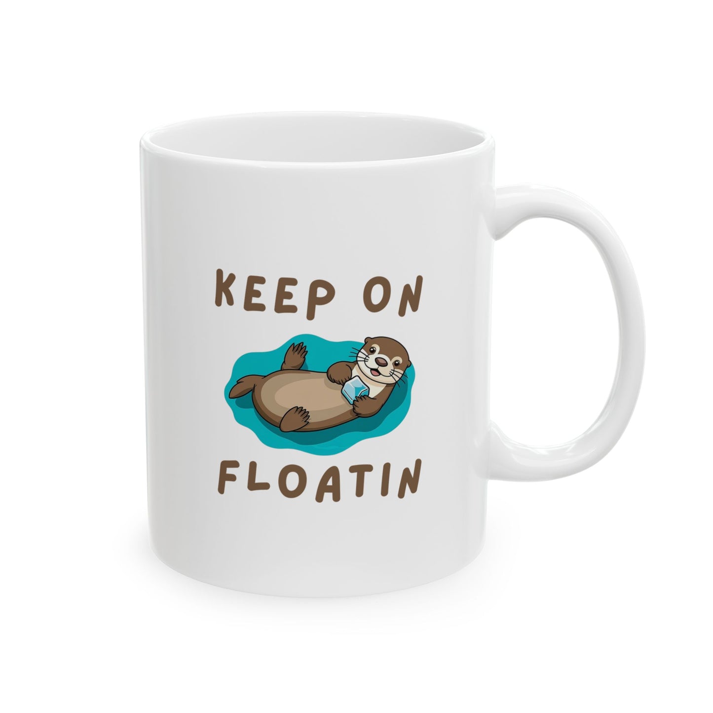 Handle on the right view of Keep On Floatin Otter Core mug with sea otter design