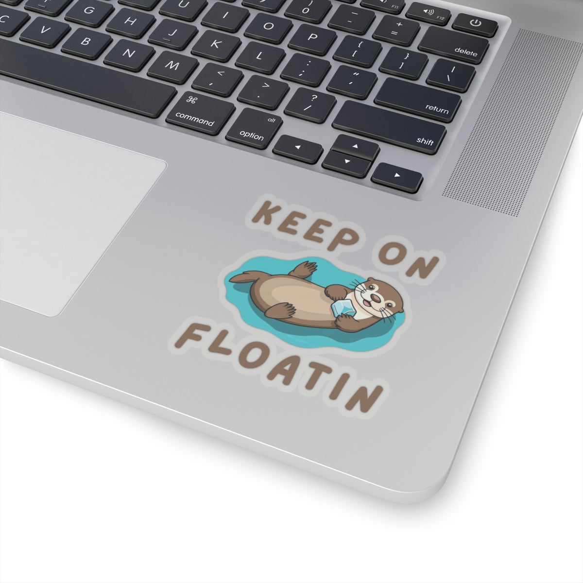 3x3 transparent Otter Core Keep On Floatin sea otter sticker on laptop – cute vinyl animal sticker