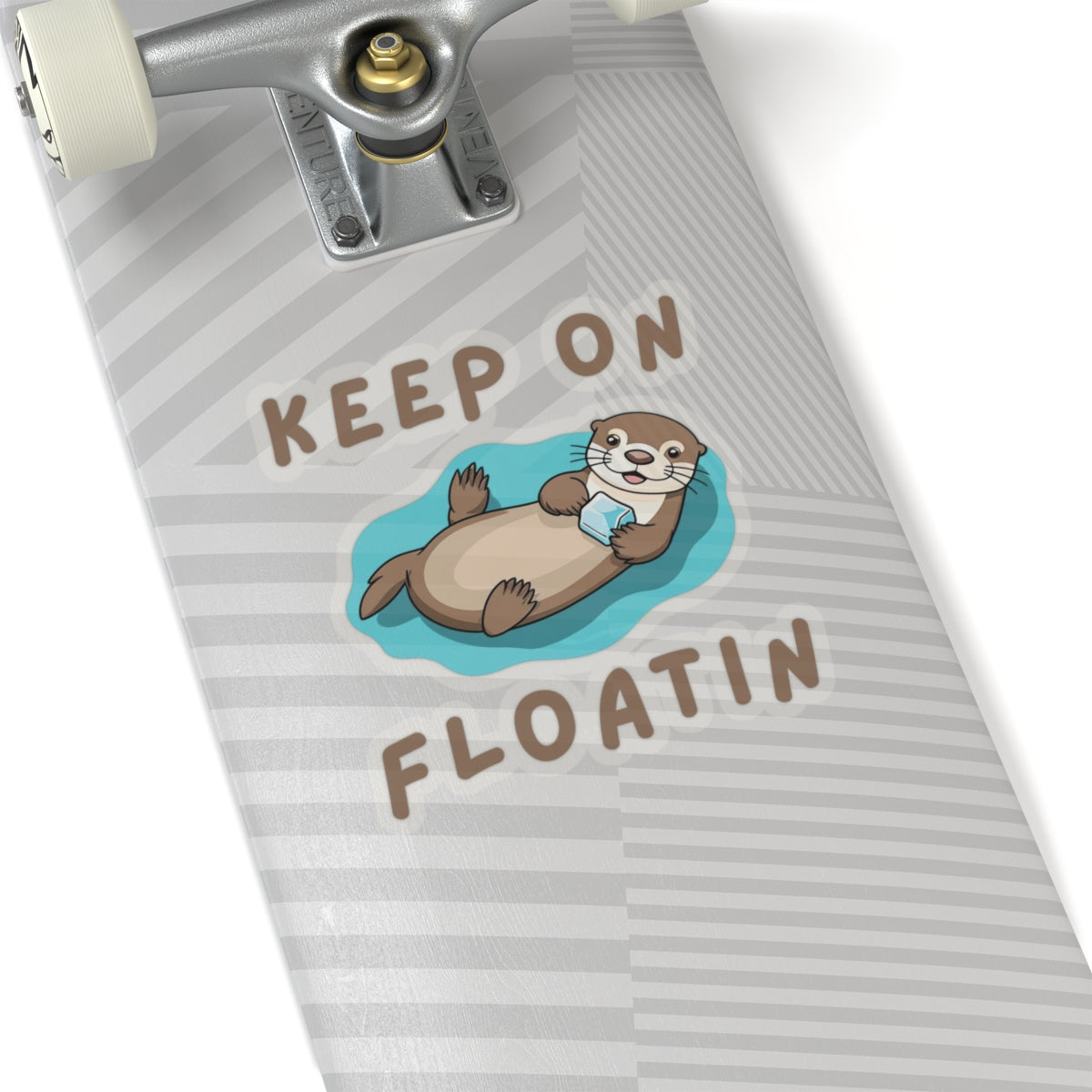 6x6 transparent Otter Core Keep On Floatin sea otter sticker on skateboard deck – cute vinyl animal sticker