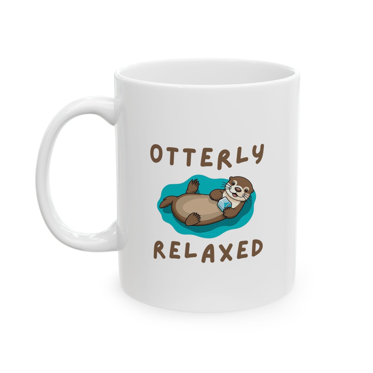 Handle on the left view of Otterly Relaxed Otter Core mug with sea otter design