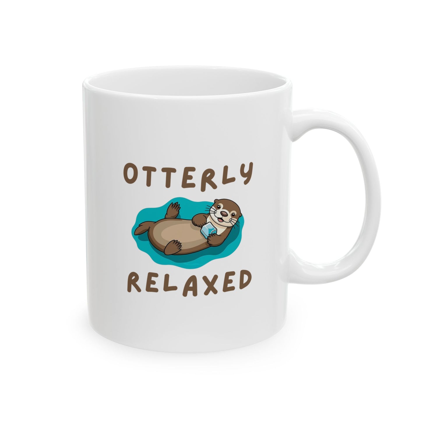 Handle on the right view of Otterly Relaxed Otter Core mug with sea otter design