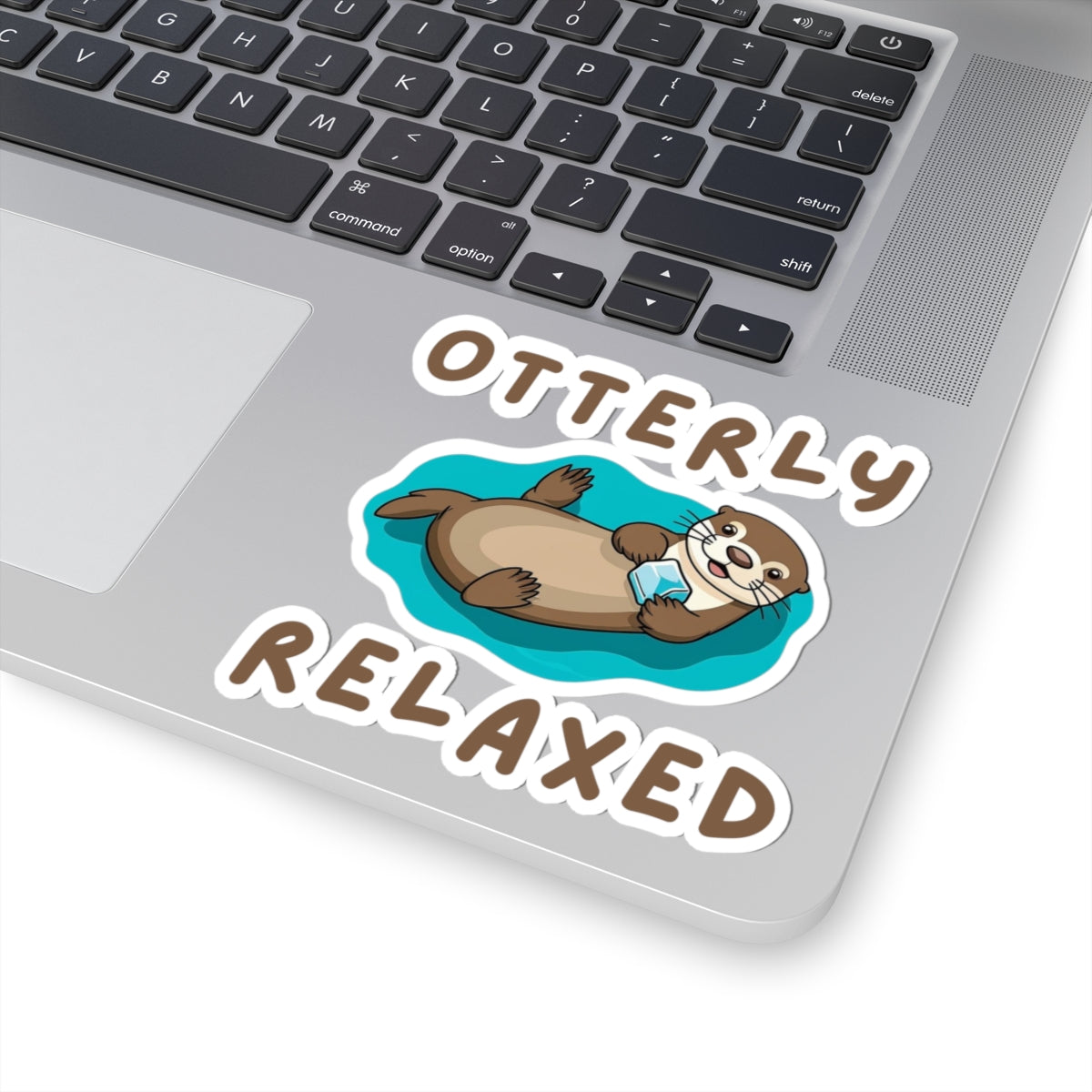 4x4 white Otter Core Otterly Relaxed sea otter sticker on laptop – cute vinyl animal sticker
