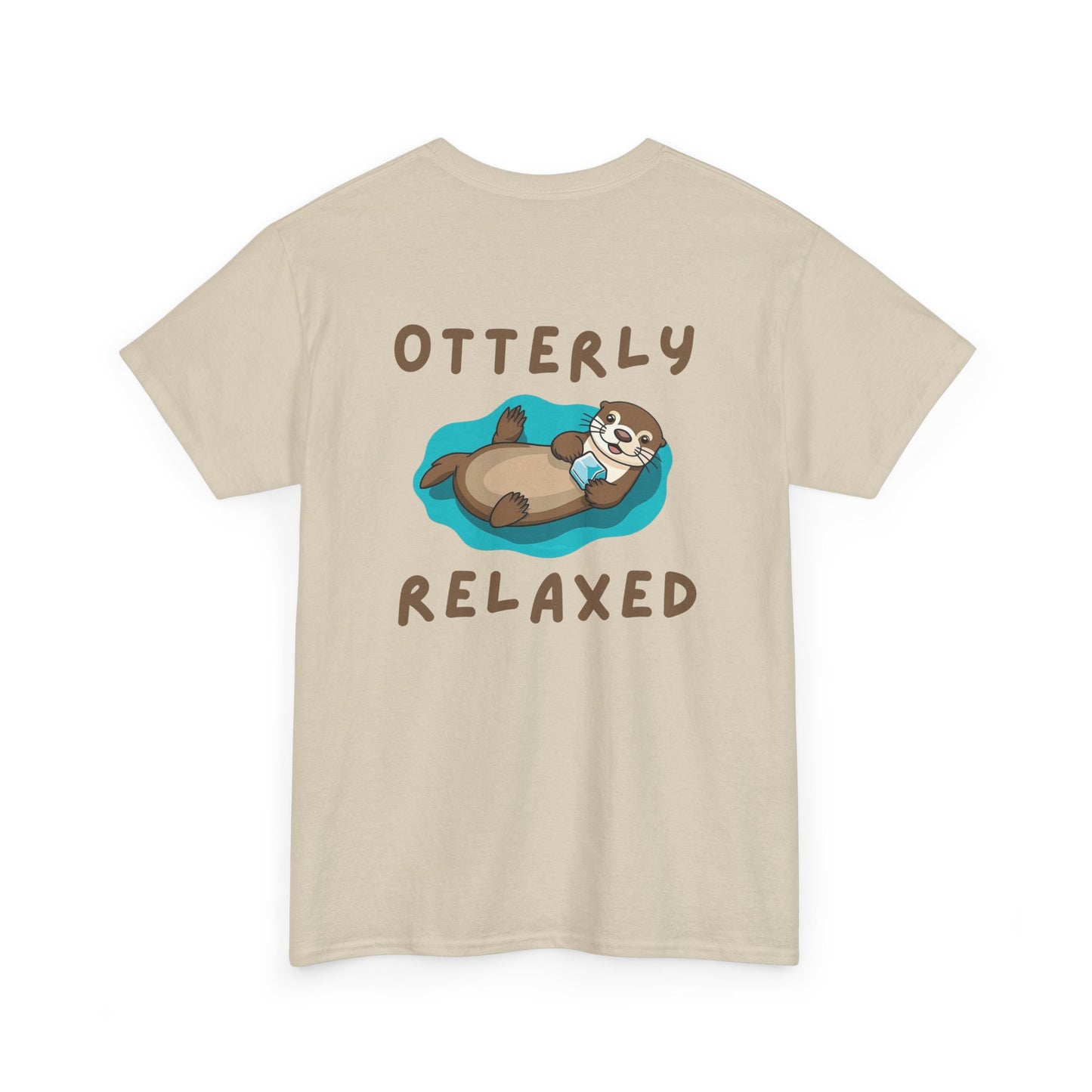 Back view of sand Otterly Relaxed Otter Core t-shirt with sea otter design
