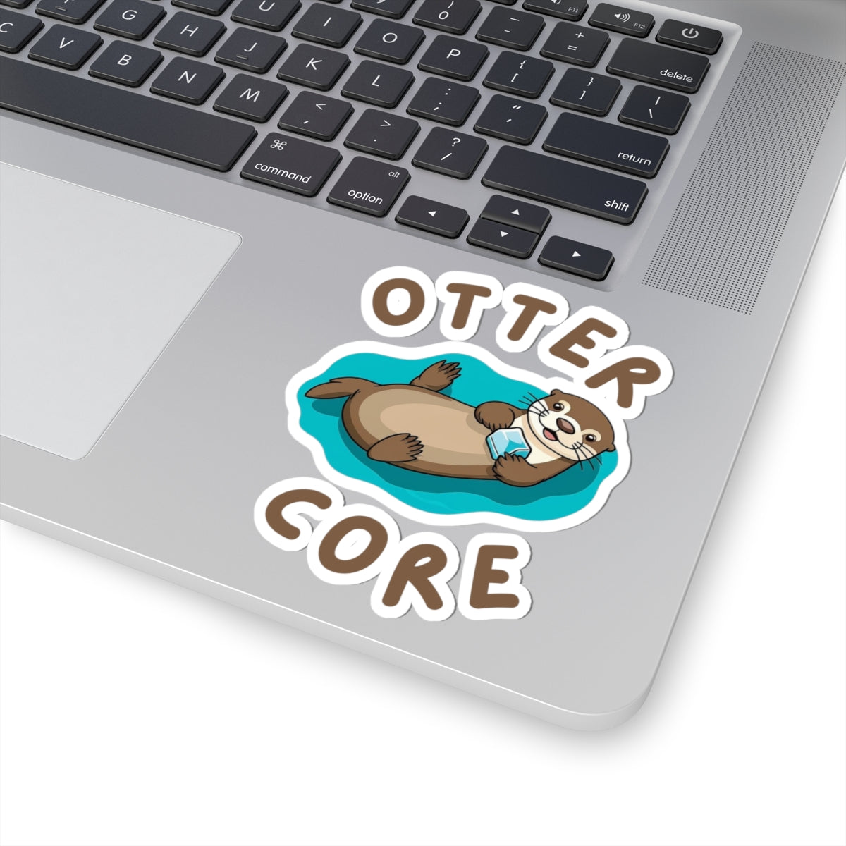 4x4 white Otter Core sea otter sticker on laptop – cute vinyl animal sticker