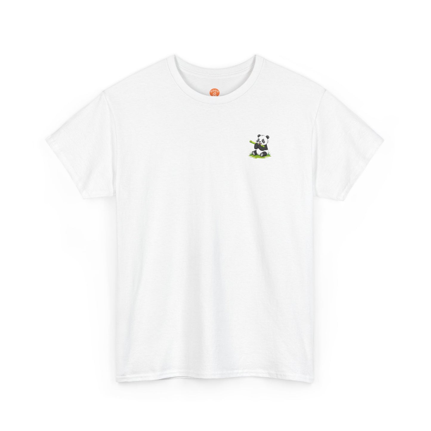 Front view of white Moody Foody Panda Core T-Shirt with small panda design