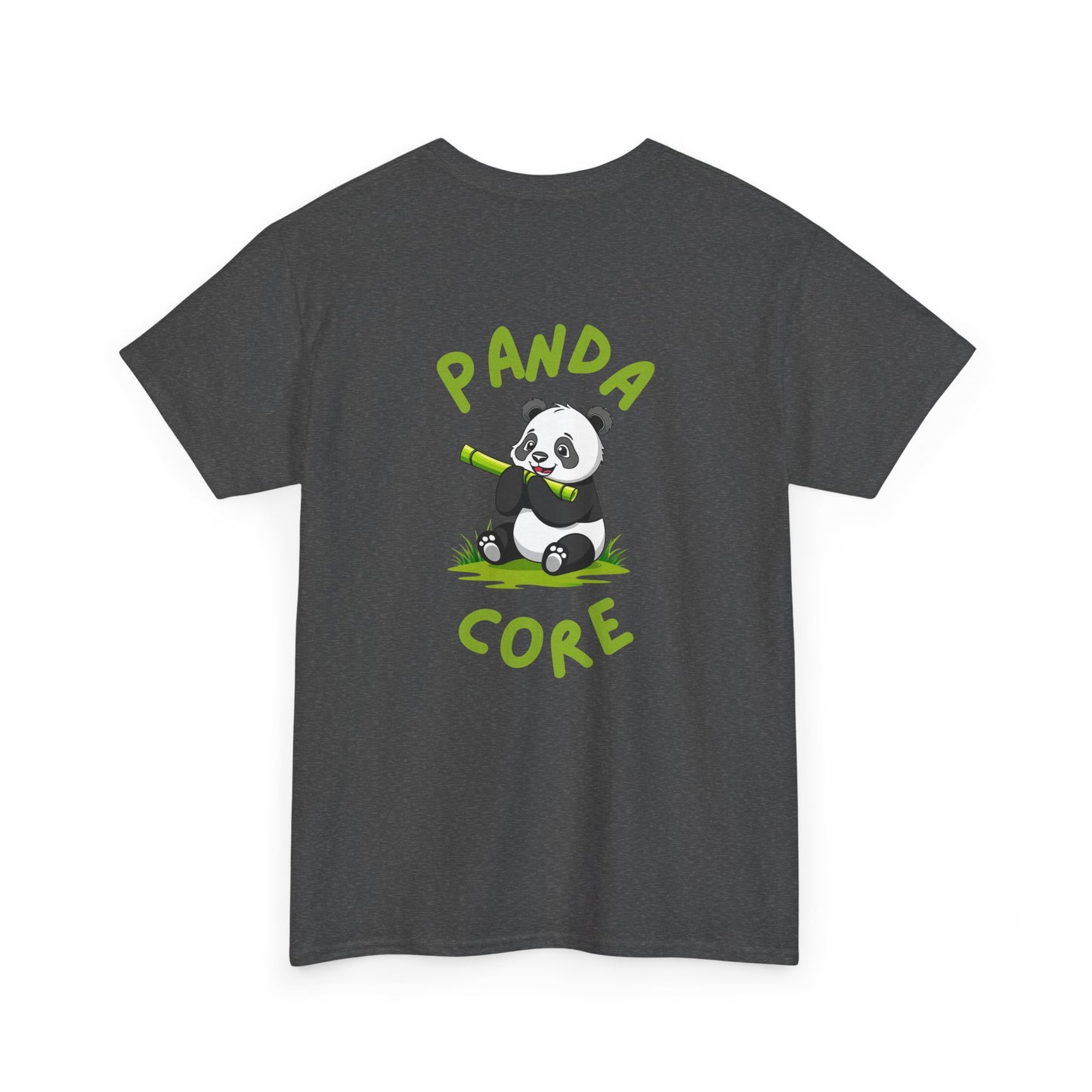 Back view of dark heather Panda Core T-Shirt with small panda design