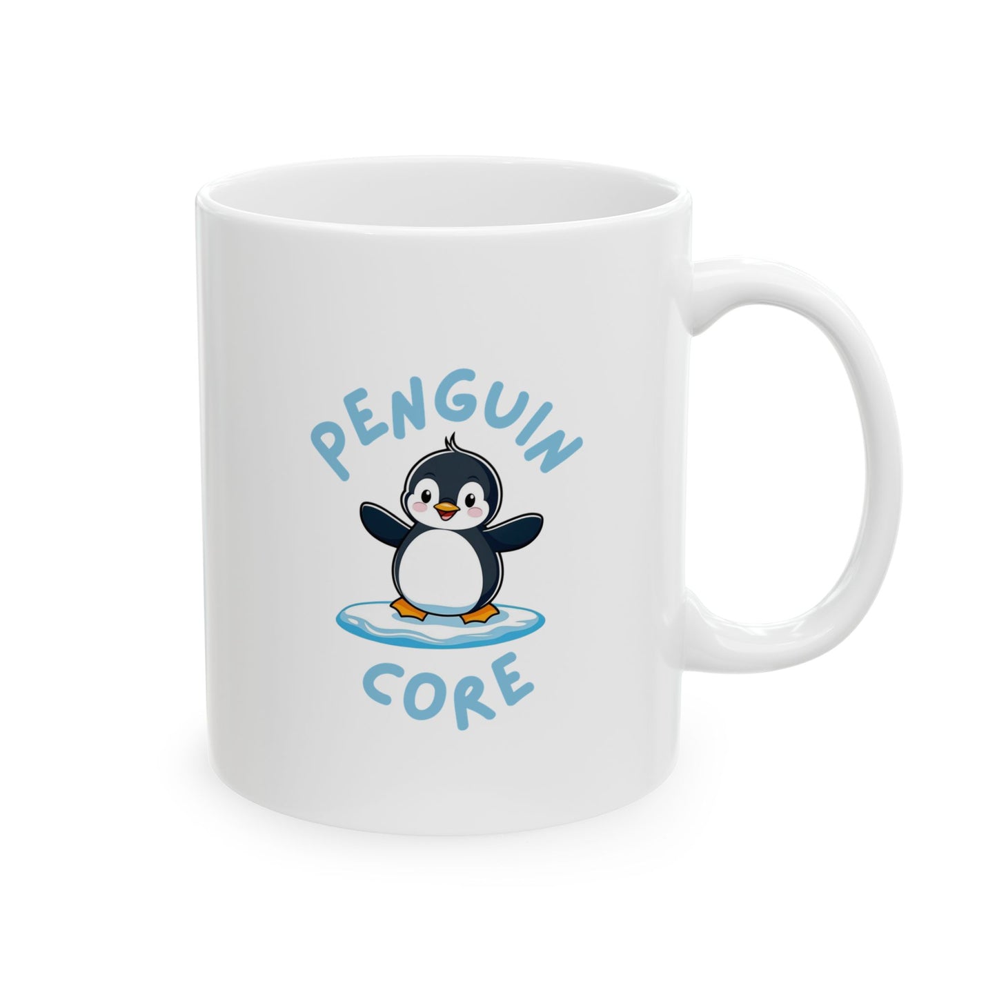 Handle on the right view of Penguin Core ceramic mug with cute penguin design – animal lover gift