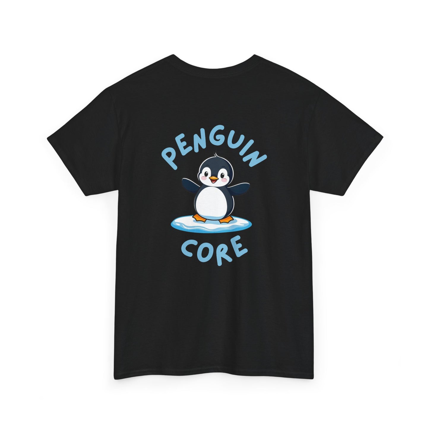 Back view of black Penguin Core T-Shirt with cute penguin design