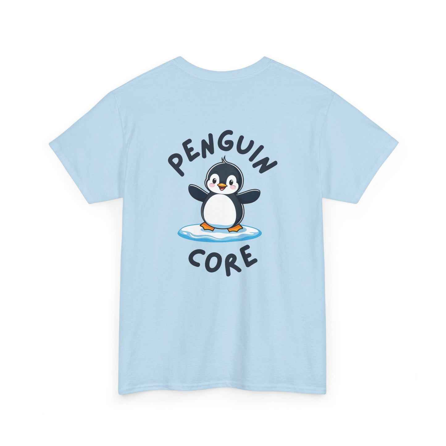 Back view of light blue Penguin Core T-Shirt with cute penguin design