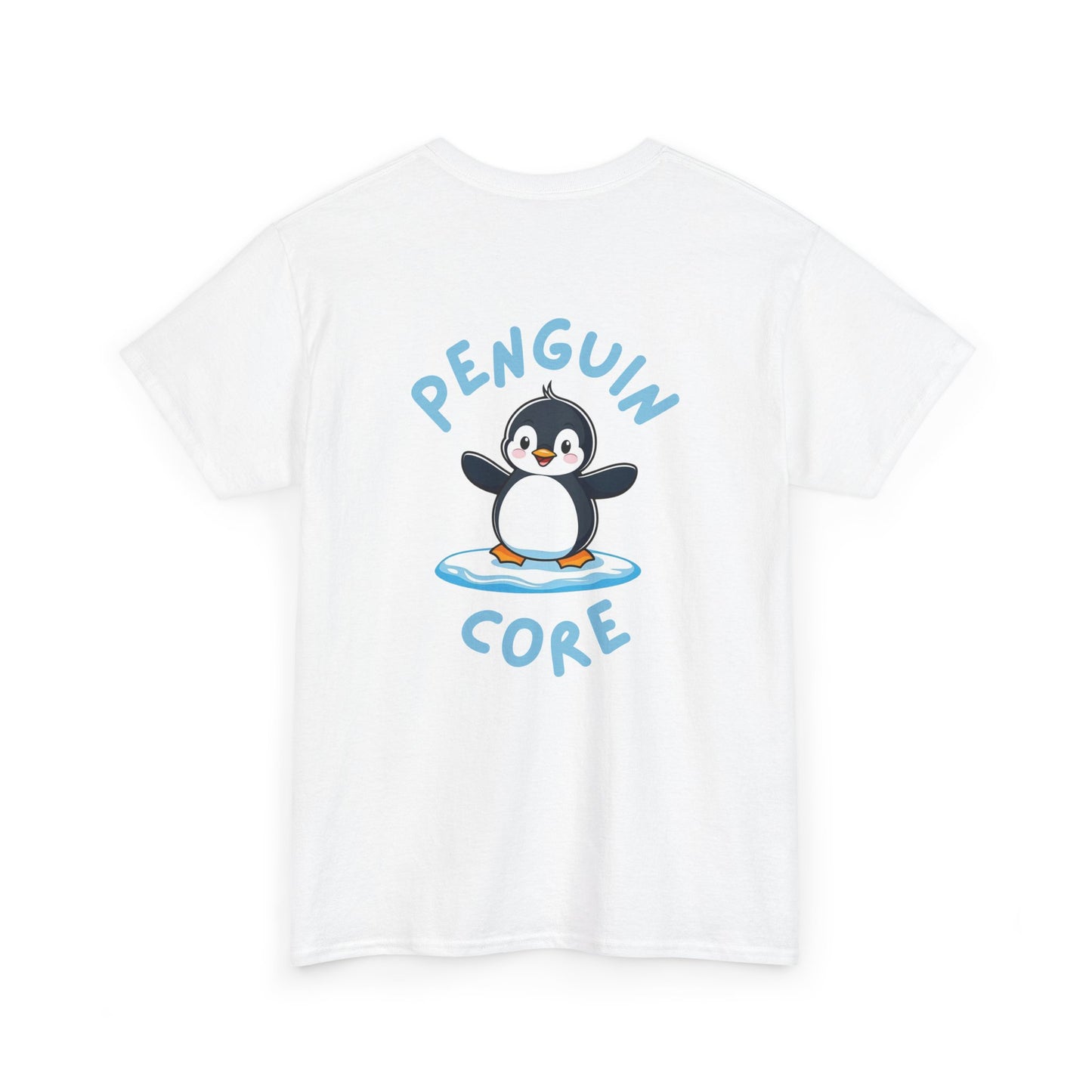 Back view of white Penguin Core T-Shirt with cute penguin design
