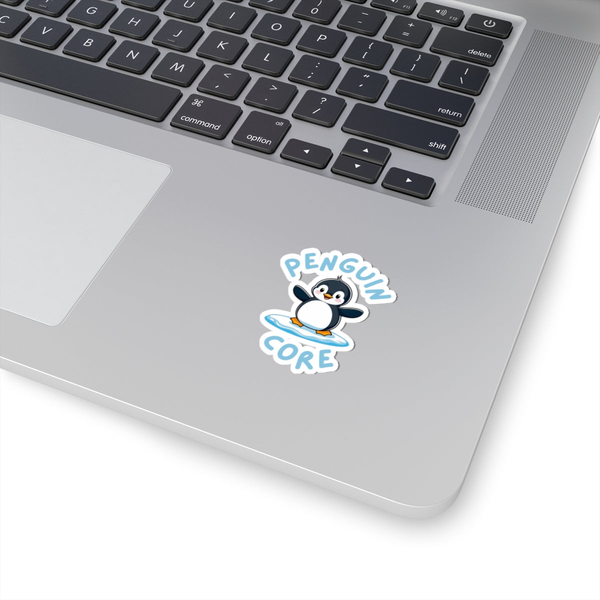 White 2x2 Penguin Core kiss-cut sticker with cute penguin design – perfect for animal lovers - on laptop