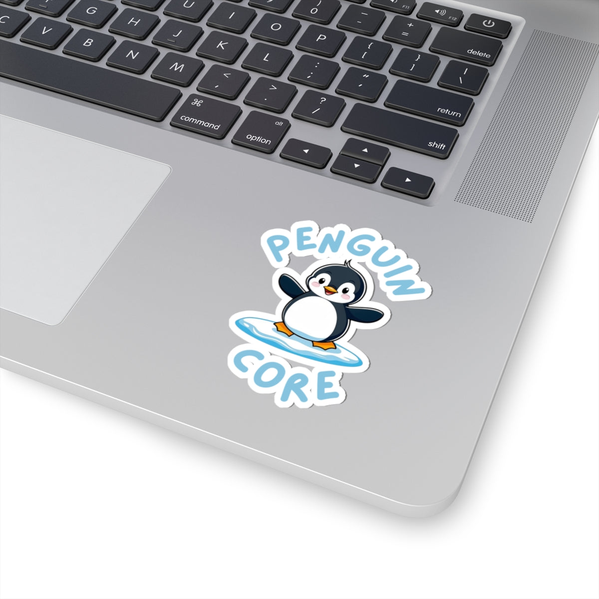 White 3x3 Penguin Core kiss-cut sticker with cute penguin design – perfect for animal lovers - on laptop