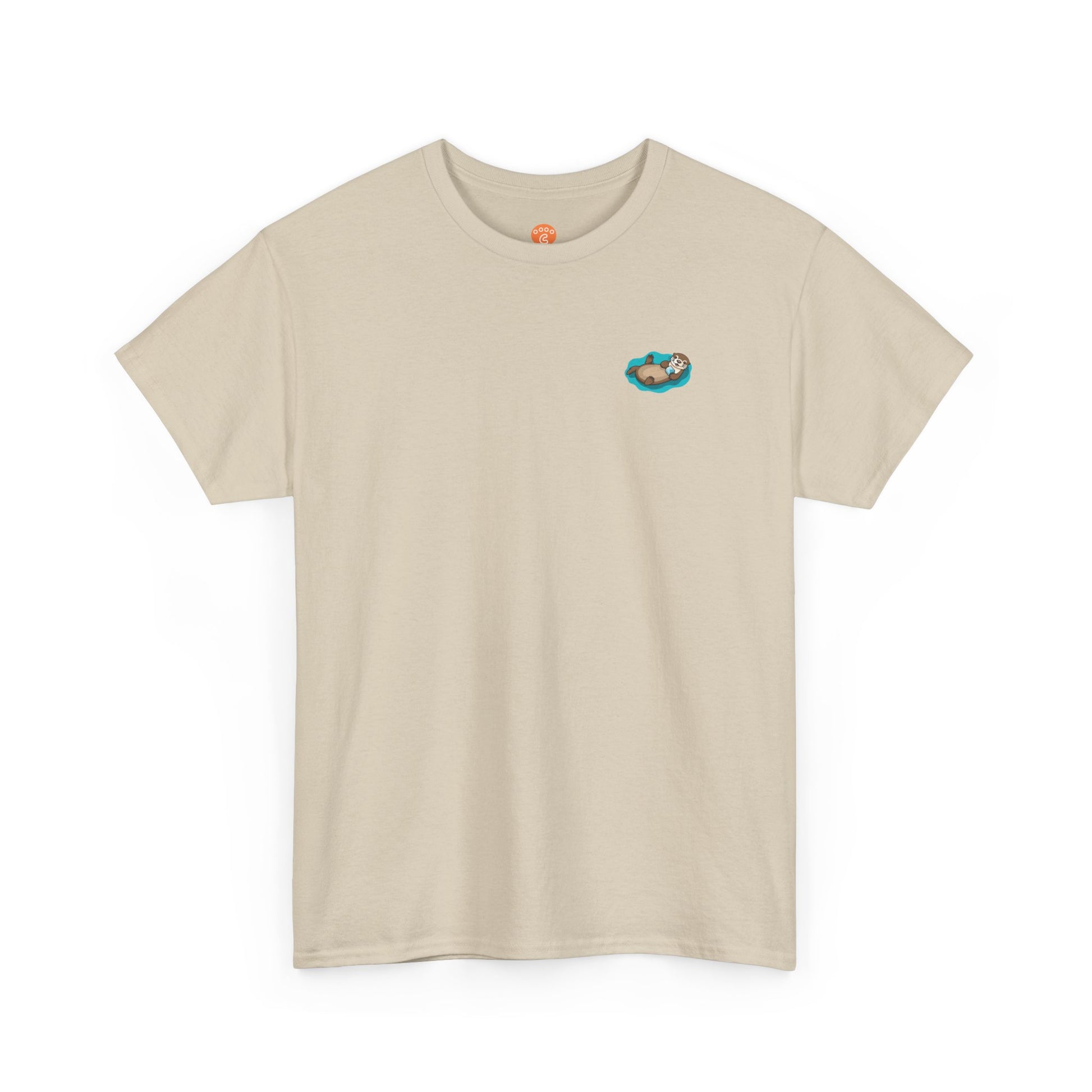 Front view of sand Keep on Floatin Otter Core t-shirt with sea otter design
