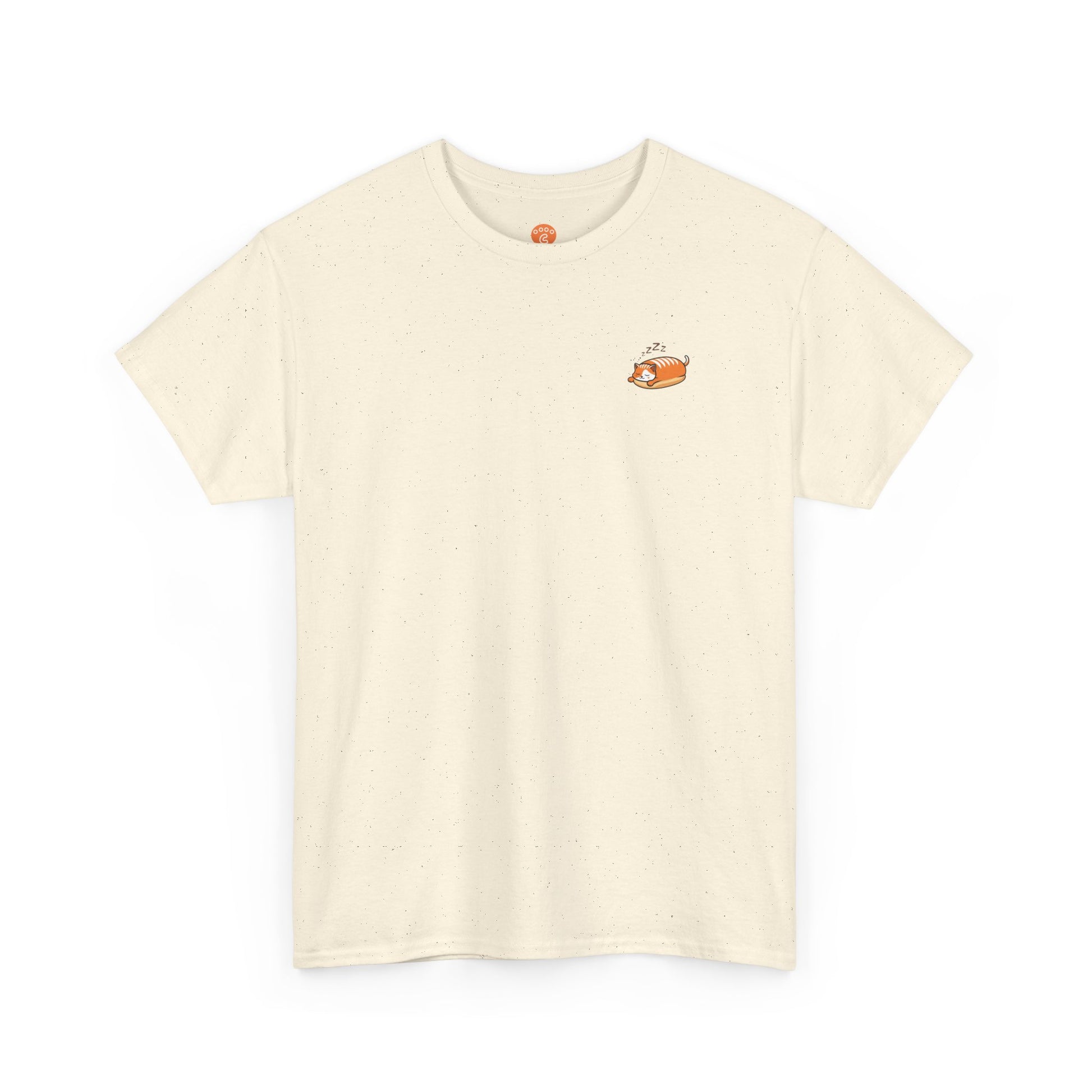 Front view of natural Always So Eepy Loaf Core t-shirt with eepy loaf cat graphic