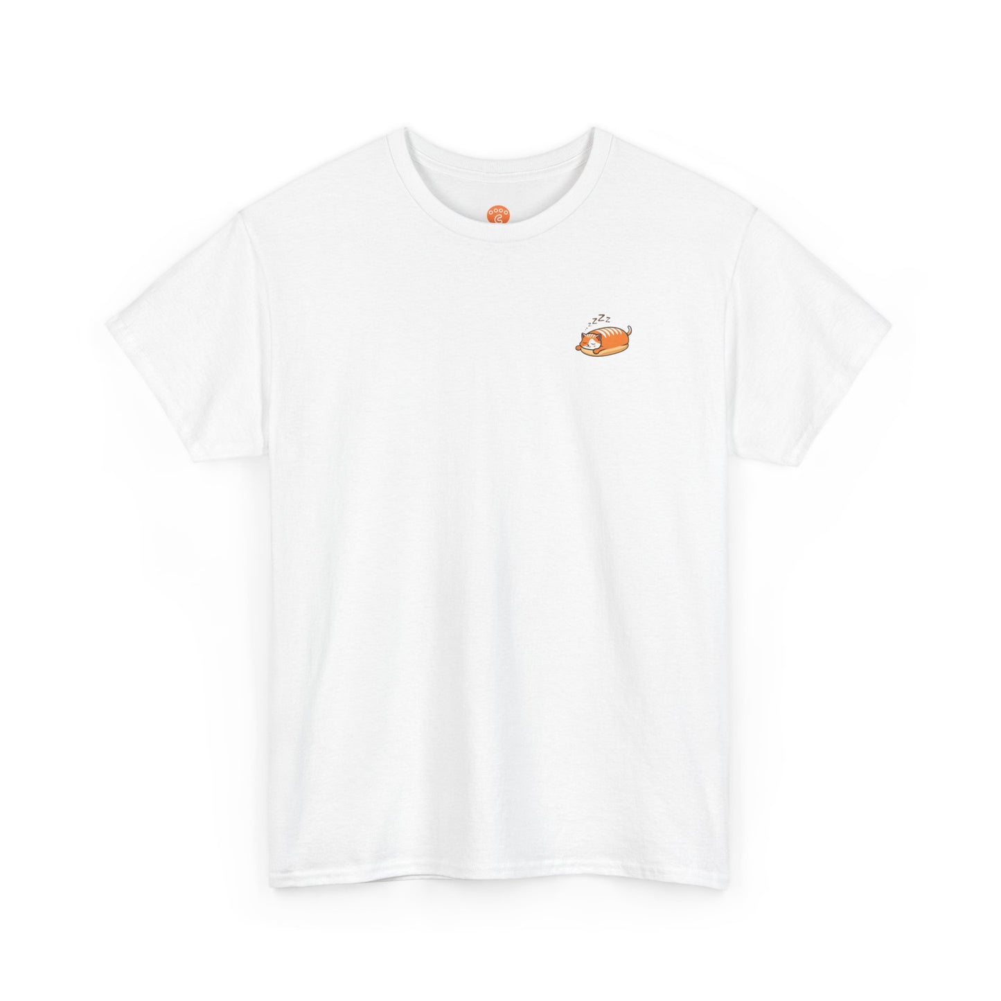 Front view of white Always So Eepy Loaf Core t-shirt with eepy loaf cat graphic