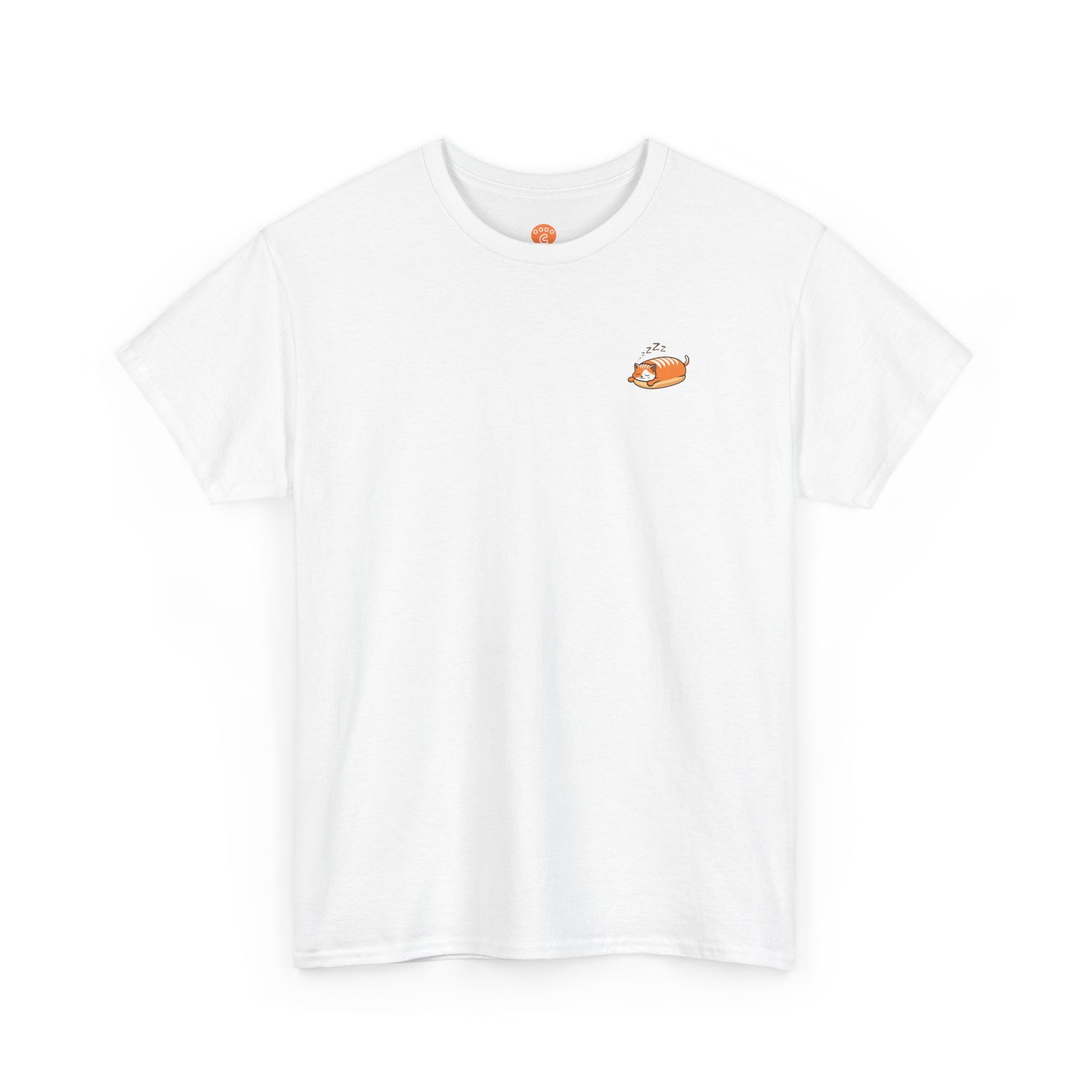 Front view of white Always So Eepy Loaf Core t-shirt with eepy loaf cat graphic