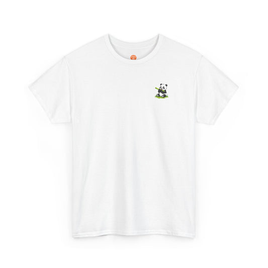 Front view of white minimalist Panda Core T-Shirt with small panda design