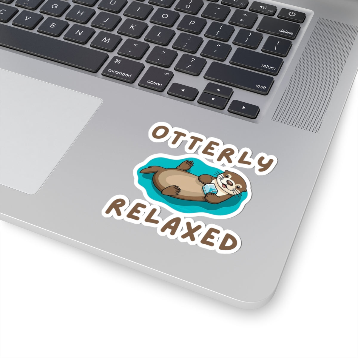 3x3 white Otter Core Otterly Relaxed sea otter sticker on laptop – cute vinyl animal sticker