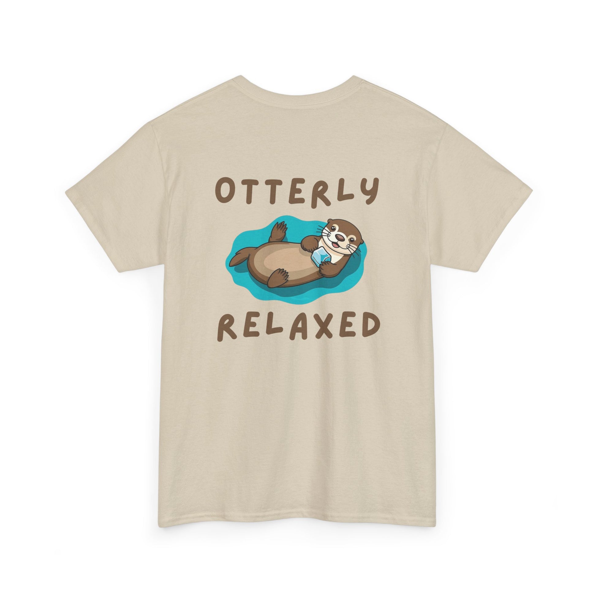 Back view of sand Otterly Relaxed Otter Core t-shirt with sea otter design