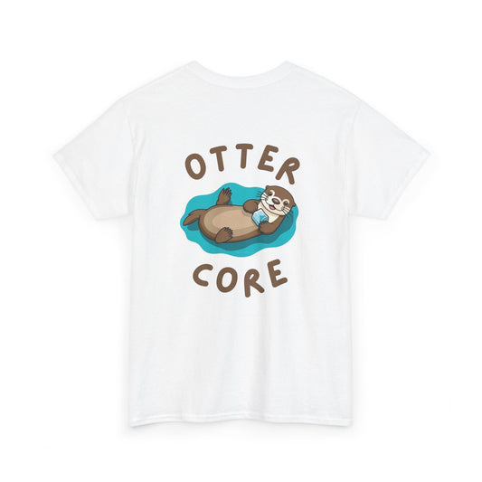 Back view of white Otter Core t-shirt with sea otter design