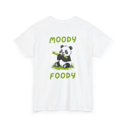 Back view of white Moody Foody Panda Core T-Shirt with small panda design