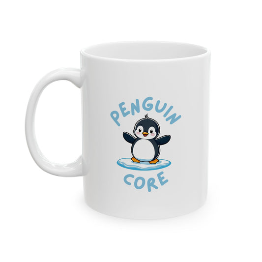 Handle on the left view of Penguin Core ceramic mug with cute penguin design – animal lover gift