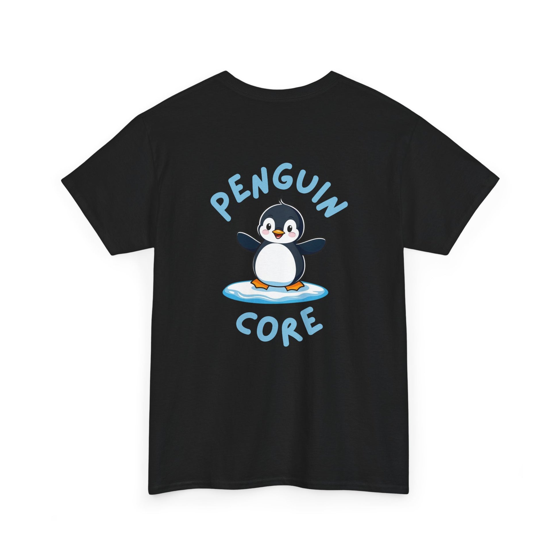 Back view of black Penguin Core T-Shirt with cute penguin design