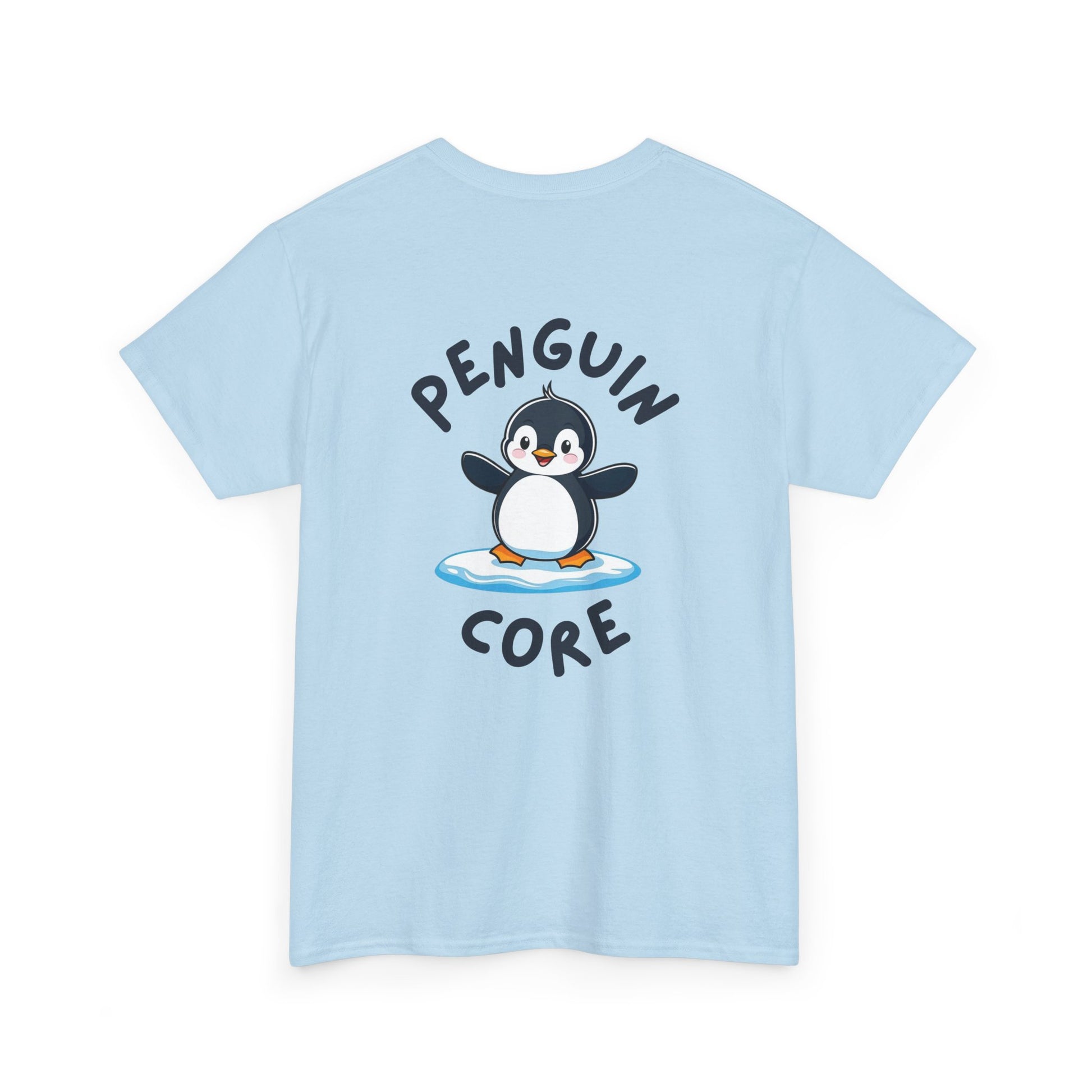 Back view of light blue Penguin Core T-Shirt with cute penguin design